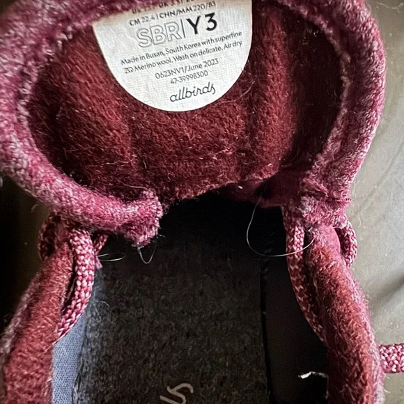 Allbirds Kids’ Smallbirds Wool Maroon Sneakers sz 3 - Picture 7 of 9